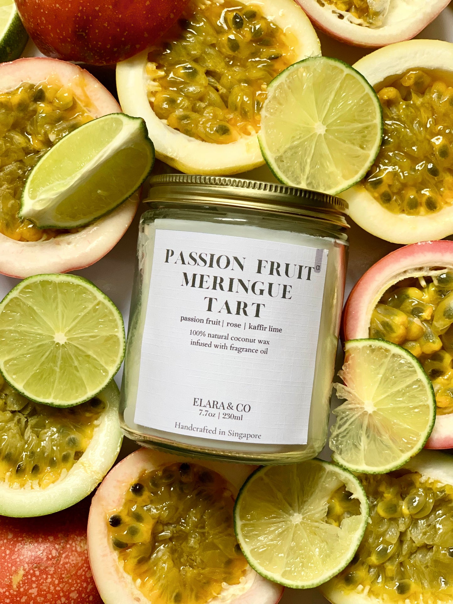 [Elara & Co] Passion Fruit Meringue Tart Scented Candle - Passion Fruit  | Rose | Kaffir Lime