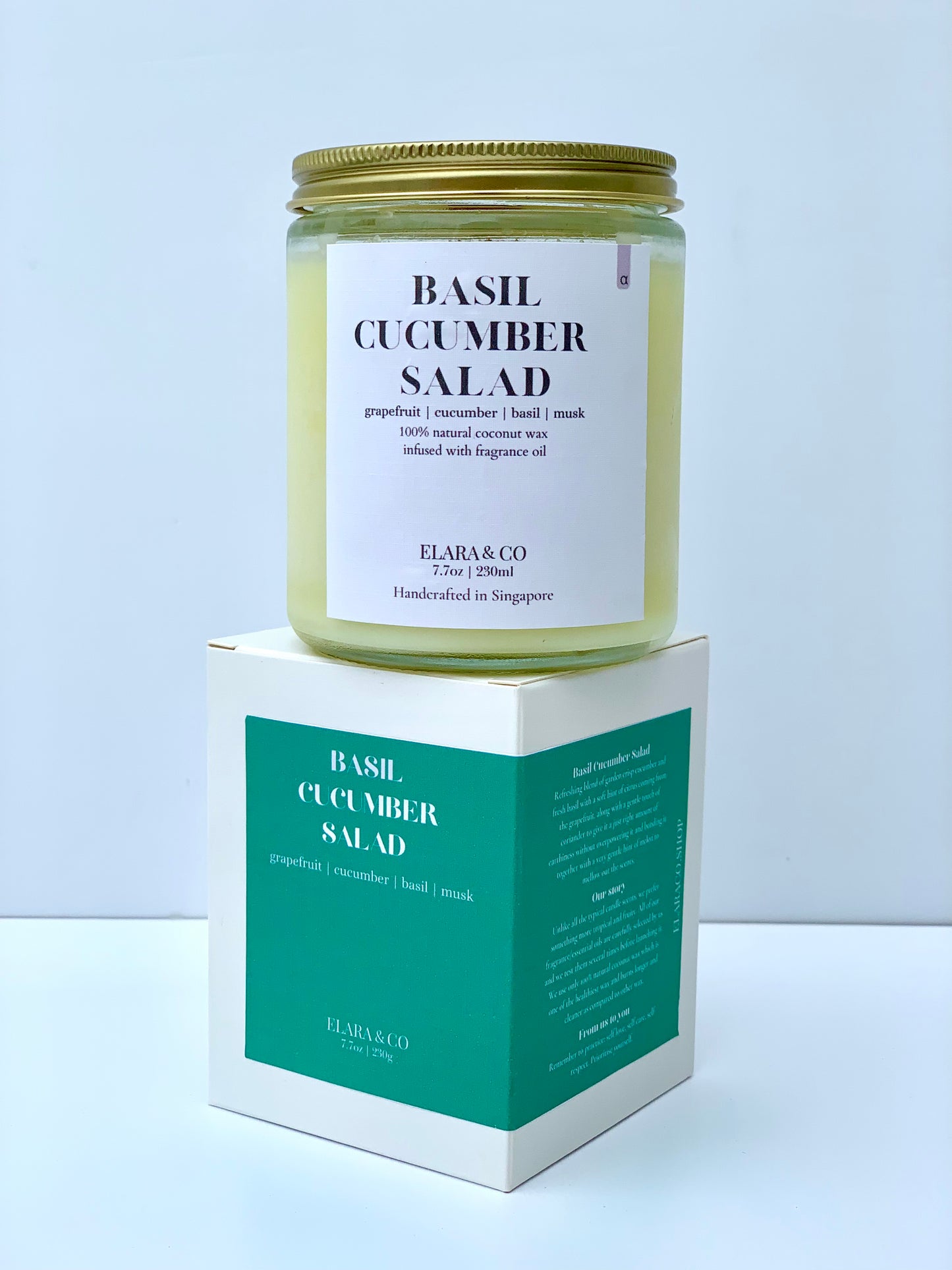 [Elara & Co] Basil & Cucumber Salad Scented Candle - Basil | Cucumber | Grapefruit | Musk